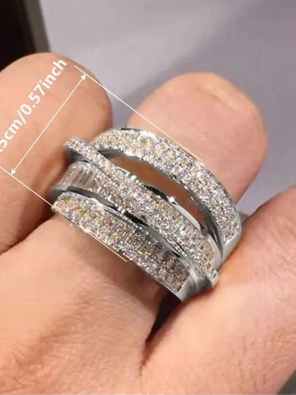 Elegant Silver Crystal Multi-Band Spiral Ring